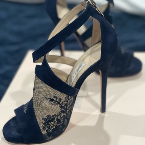 Jimmy Choo Vantage Suede Lace Navy Heels size 6 - Picture 3 of 10